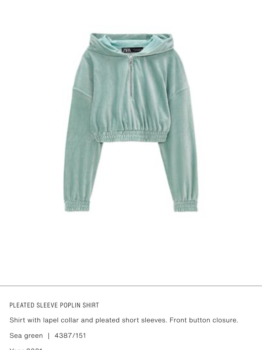 ZARA Sage Green Cropped Corduroy Hoodie - Picture 2 of 4